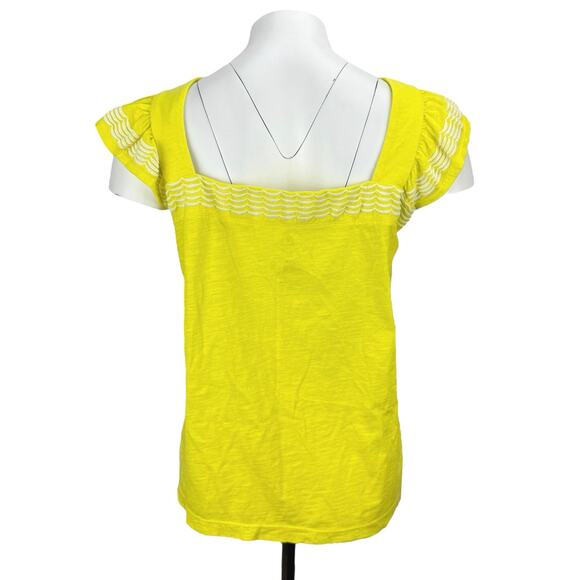 NWT ST.JOHN'S BAY Women's Square Neck Embroidered Ruffle Top Sz XXL Petite Lemon - Picture 2 of 7